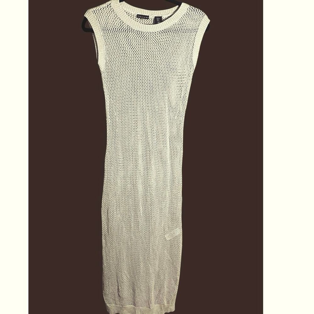 Tahari Beige with Silver Threads Crochet Swimsuit Coverup Dress XS NWOT
